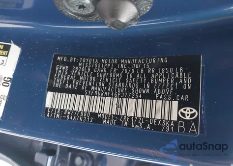 2016 Toyota Corolla S из США, поврежденный, VIN 5YFBURHE4GP377254